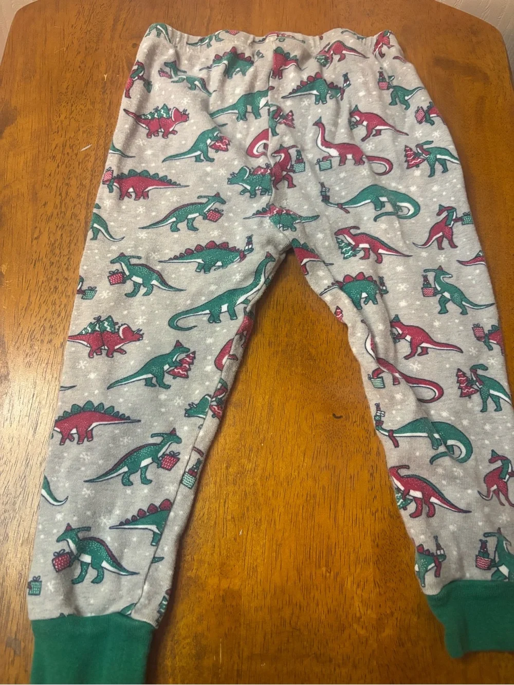 The Children's Place Grey Pajama Set with Green & Red Dinosaur Print